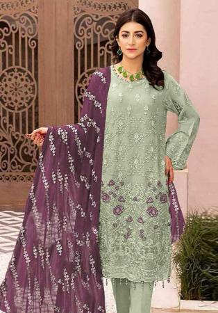 Picture of Georgette Dark Sea Green Straight Cut Salwar Kameez