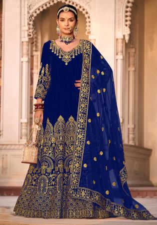 Picture of Classy Chiffon Navy Blue Anarkali Salwar Kameez