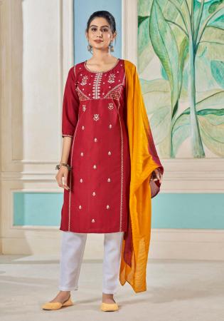 Picture of Lovely Cotton Maroon Readymade Salwar Kameez