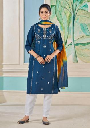 Picture of Ravishing Cotton Midnight Blue Readymade Salwar Kameez