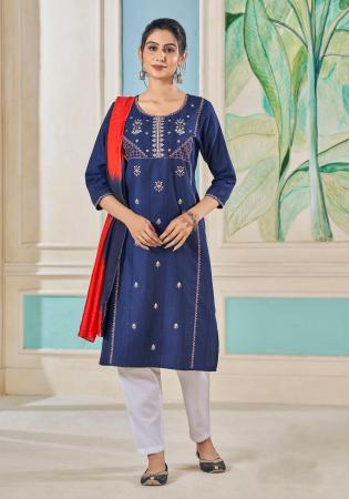 Picture of Enticing Cotton Navy Blue Readymade Salwar Kameez