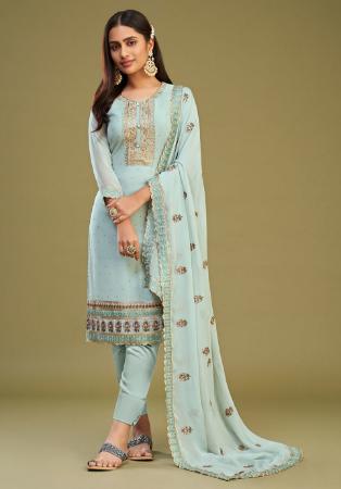 Picture of Georgette Light Steel Blue Straight Cut Salwar Kameez