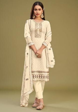 Picture of Georgette Antique White Straight Cut Salwar Kameez