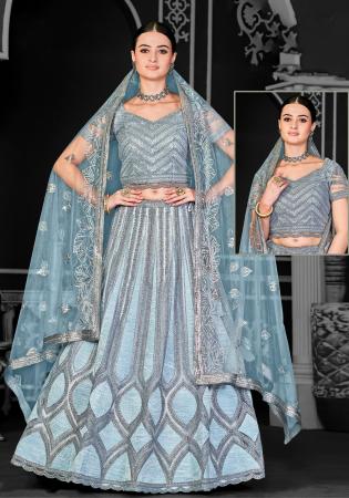 Picture of Taking Net Light Steel Blue Lehenga Choli