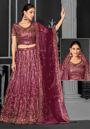 Picture of Beauteous Net Maroon Lehenga Choli