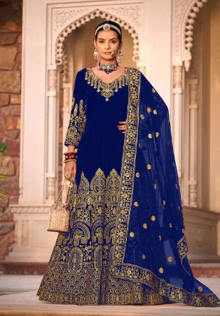 Picture of Appealing Chiffon Navy Blue Anarkali Salwar Kameez