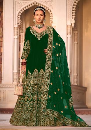 Picture of Classy Chiffon Dark Green Anarkali Salwar Kameez