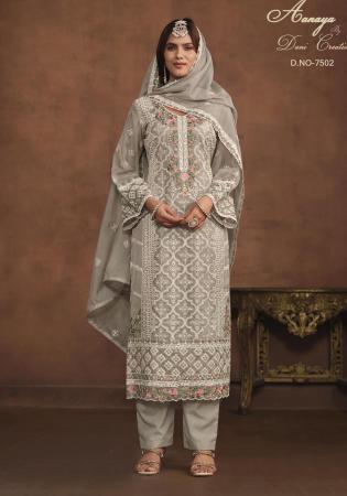 Picture of Organza Rosy Brown Straight Cut Salwar Kameez