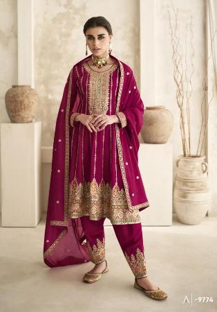 Picture of Amazing Silk Maroon Straight Cut Salwar Kameez