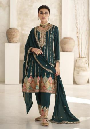 Picture of Silk Dark Slate Grey Straight Cut Salwar Kameez