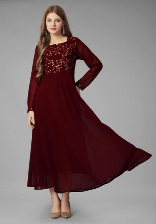 Picture of Fine Georgette Maroon Readymade Gown