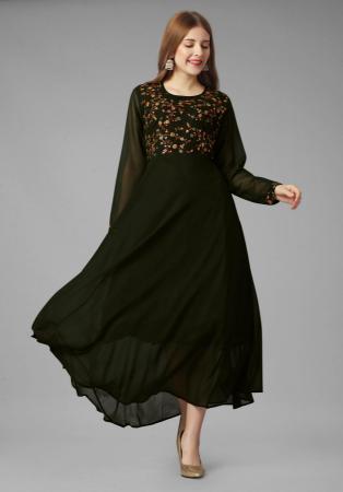 Picture of Resplendent Georgette Dark Olive Green Readymade Gown