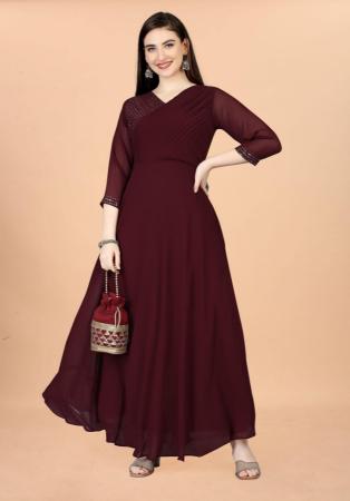 Picture of Good Looking Georgette Maroon Readymade Gown