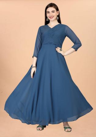 Picture of Charming Georgette Dark Slate Blue Readymade Gown