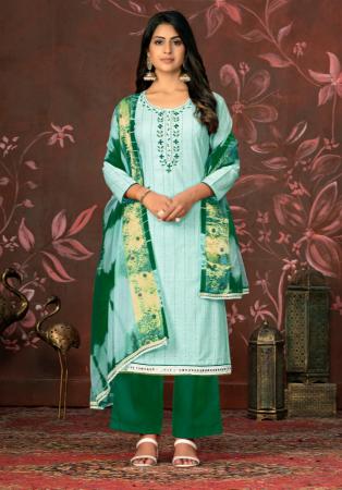 Picture of Cotton Powder Blue Straight Cut Salwar Kameez