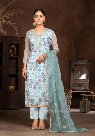 Picture of Cotton Light Steel Blue Straight Cut Salwar Kameez