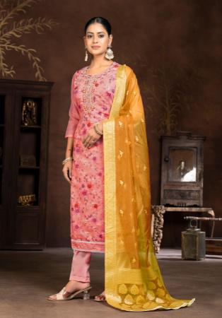 Picture of Cotton Dark Salmon Straight Cut Salwar Kameez