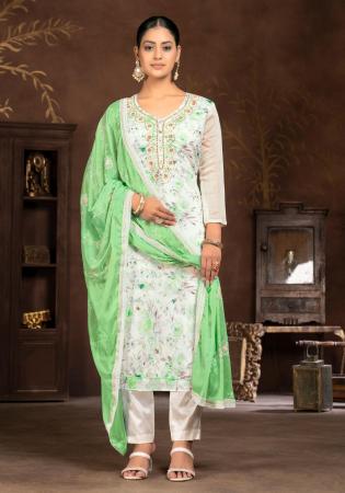 Picture of Rayon & Organza Off White Straight Cut Salwar Kameez