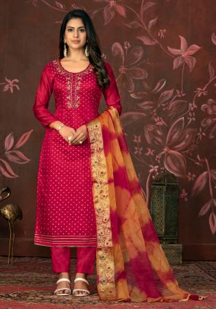 Picture of Rayon & Organza Light Coral Straight Cut Salwar Kameez