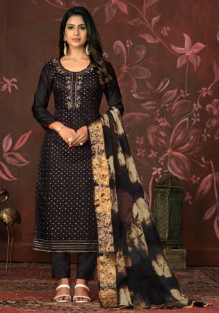 Picture of Rayon & Organza Black Straight Cut Salwar Kameez