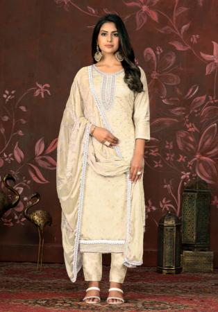 Picture of Chiffon Pale Golden Rod Straight Cut Salwar Kameez