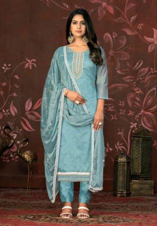 Picture of Chiffon Cadet Blue Straight Cut Salwar Kameez