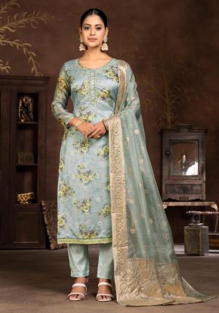 Picture of Chiffon Powder Blue Straight Cut Salwar Kameez