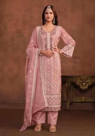 Picture of Organza Rosy Brown Straight Cut Salwar Kameez