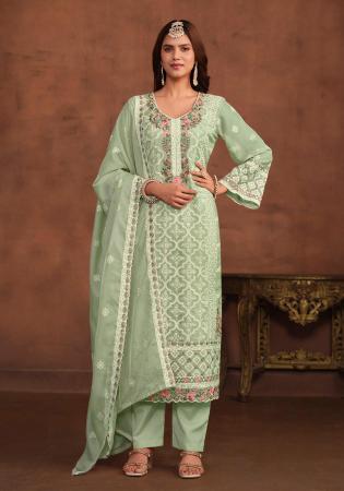 Picture of Organza Dark Sea Green Straight Cut Salwar Kameez