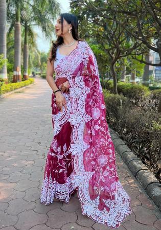 Picture of Radiant Organza Maroon Saree
