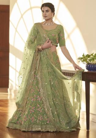 Picture of Chiffon & Silk Dark Olive Green Lehenga Choli