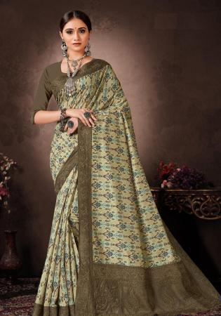 Picture of Beautiful Silk Dark Khaki Saree