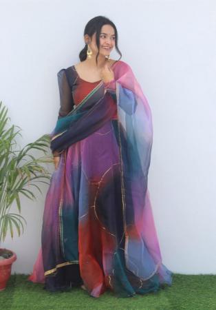 Picture of Silk & Organza Dark Slate Blue Readymade Gown