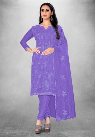 Picture of Organza Medium Purple Straight Cut Salwar Kameez