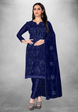 Picture of Organza Midnight Blue Straight Cut Salwar Kameez