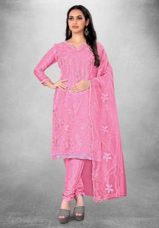 Picture of Organza Light Coral Straight Cut Salwar Kameez