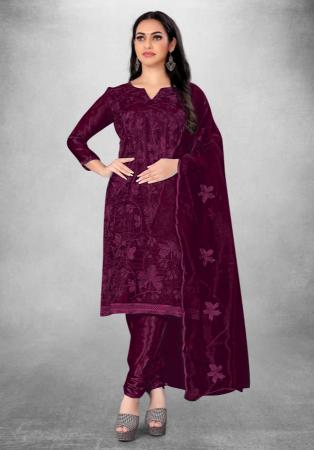 Picture of Superb Organza Maroon Straight Cut Salwar Kameez