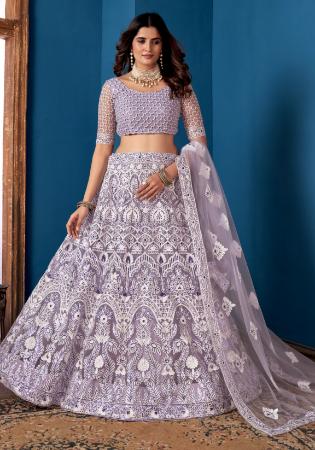 Picture of Amazing Net Light Slate Grey Lehenga Choli