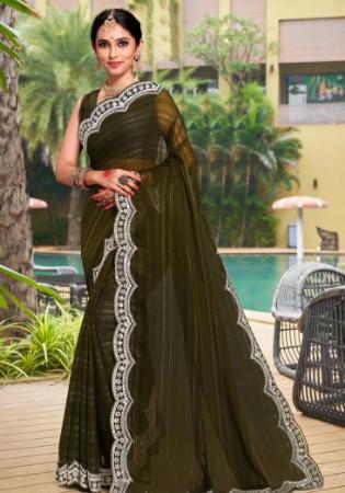 Picture of Lovely Silk Dark Olive Green Saree