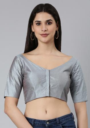 Picture of Wonderful Silk Light Slate Grey Designer Blouse