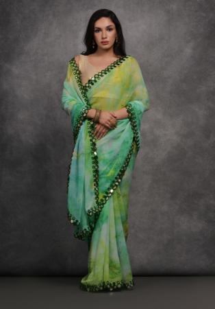 Picture of Elegant Georgette Dark Sea Green Saree