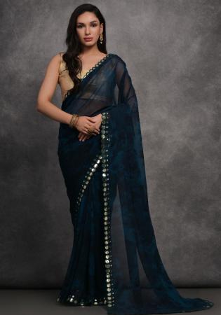 Picture of Comely Georgette Midnight Blue Saree