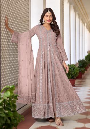 Picture of Georgette Rosy Brown Straight Cut Salwar Kameez