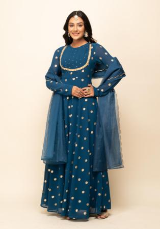 Picture of Amazing Georgette Teal Kurtis & Tunic