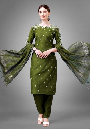 Picture of Cotton Dark Olive Green Readymade Salwar Kameez