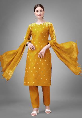 Picture of Exquisite Cotton Yellow Readymade Salwar Kameez