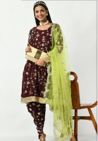 Picture of Georgette Dark Magenta Straight Cut Salwar Kameez