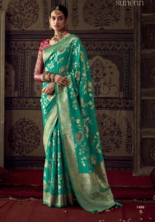 Picture of Comely Crepe & Georgette Dark Green Saree