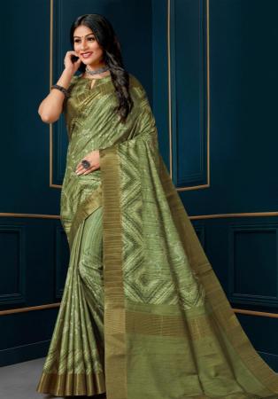 Picture of Sightly Silk Dark Olive Green Saree