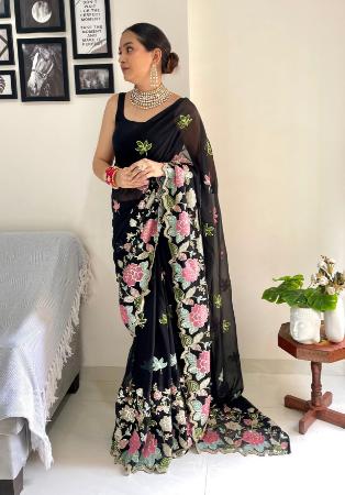 Picture of Radiant Georgette Black Saree